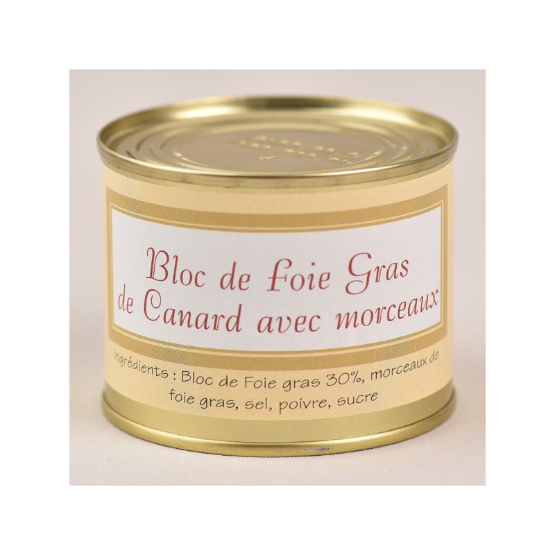 Bloc de foie gras de canard avec 30 % de morceaux de foie gras - 190g